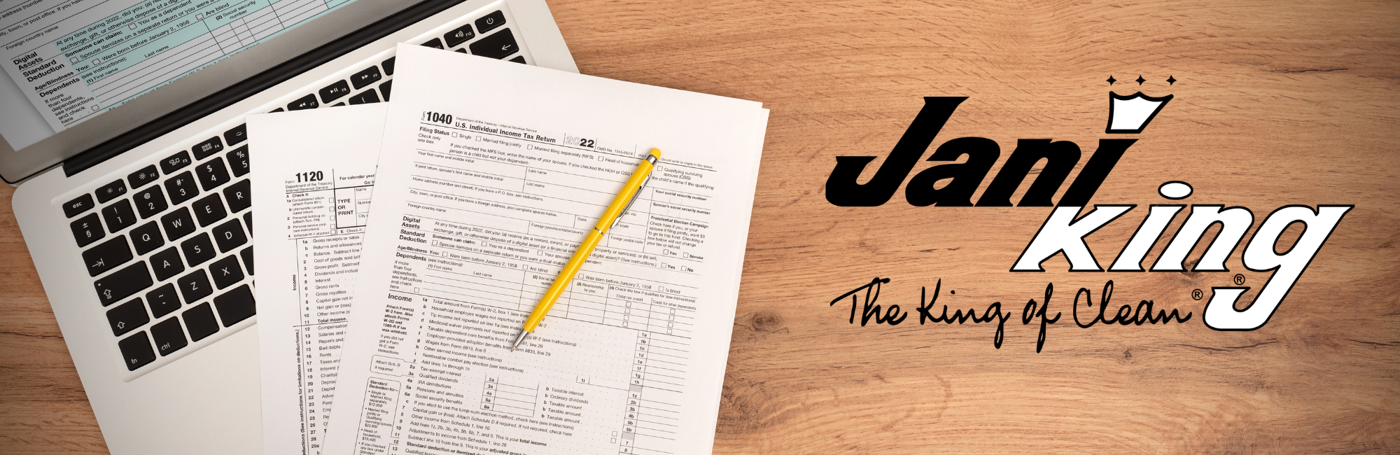 Jani-King logo with tax paperwork.