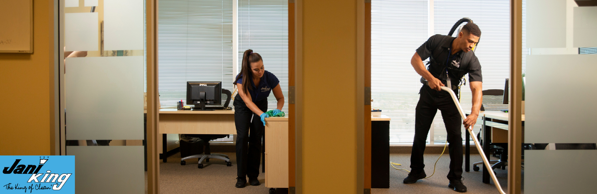 Jani-King employees cleaning offices.