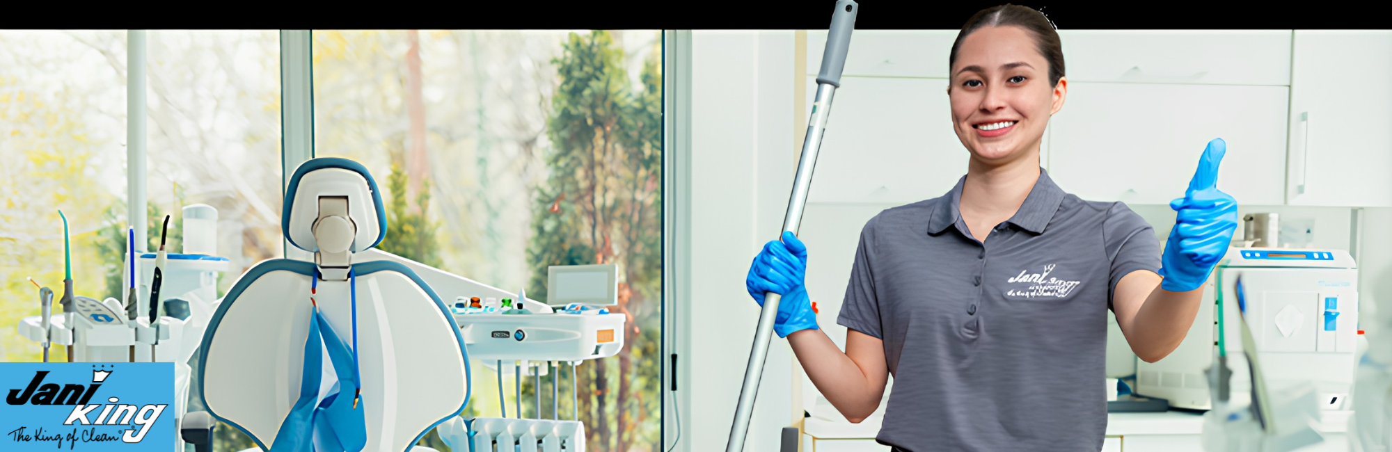 Jani-King employee cleaning a dental office.